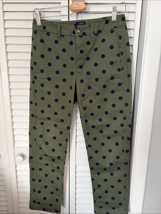 J. Crew Pants - J. Crew Olive Green Chinos with Navy Polka Dots